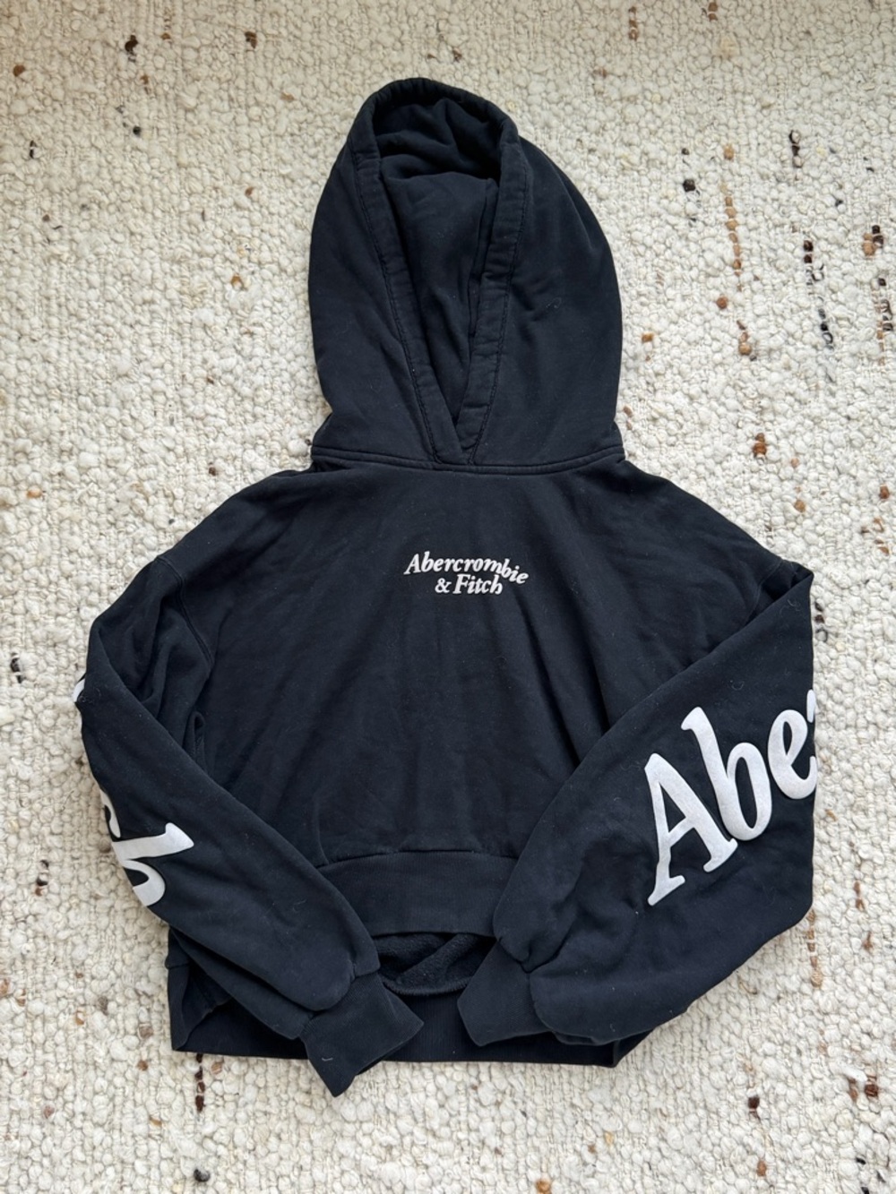 Abercrombie & Fitch Black Hoodie with White Logo Sleeve Text